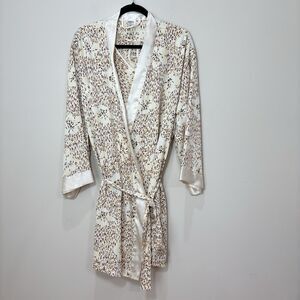 Cabernet Sleepwear Satin Robe & Top Set Women L/XL Tan Leopard Silky Loungewear
